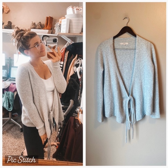 LOFT Sweaters - LOFT wool blend tie front oversized relaxed fit neutral cardigan
